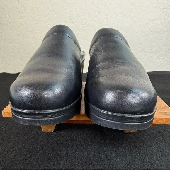 Mephisto Satty Clog Black Slip On Full Grain Leather Wedge Mules Size 41 - Picture 6 of 15